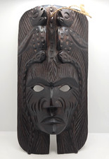 Vintage Mexican Mayan Wood Tribal Mask Warrior Shaman Snake & Birds 37cm Rare