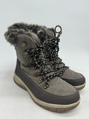 Chooka Winter Snow Boots Womens Gray Lace Up Belltown Mid Faux Fur Insulated - 7