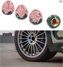 4PCS Strawberry Car Tire Valve Stem Caps, Bling Crystal Rhinestone Tire Valve St