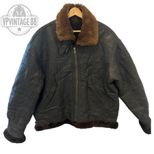 Vintage B-3 Aviator Bomber Jacket Black Sheepskin Shearling Leather Flight