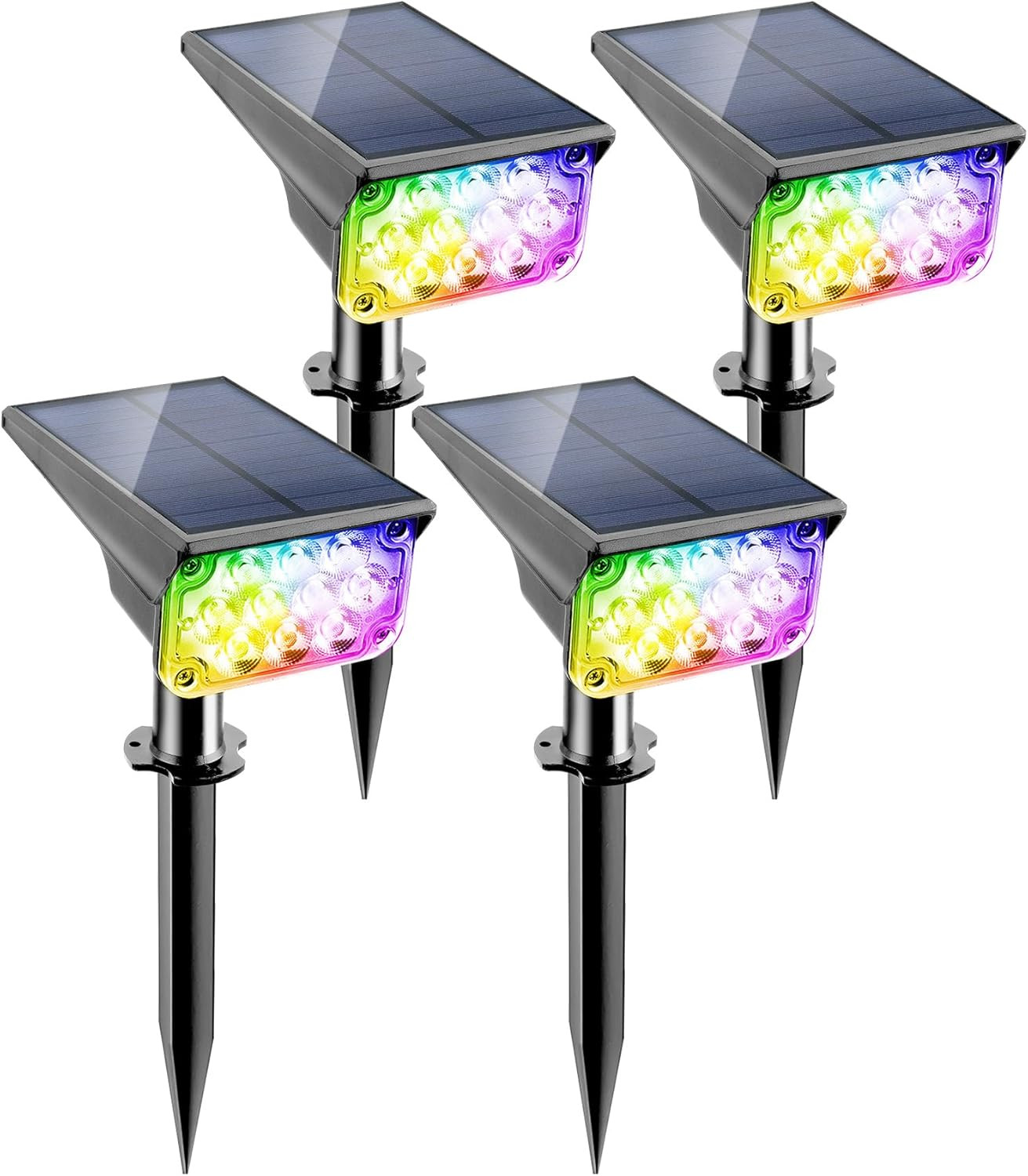 Faretti Solari a LED Da Esterno RGB, 4 Pezzi 6 Colore Lampade Solari Da Giardino