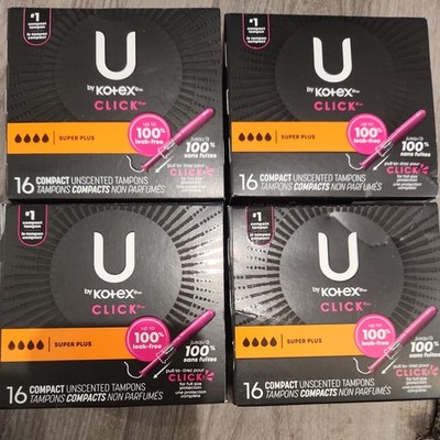 U by Kotex Tampons, lot of 4 Click Compact, Super Plus Absorbency, Unscented