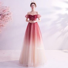 Women's Wedding Wine Red Off Shoulder Bubble Sleeve Princess Dresses Prom Gown