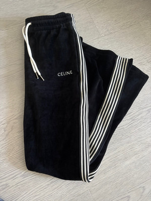 Celine Black Velour Track Pants, US Size 4, FR36, Reg Small, Black and White