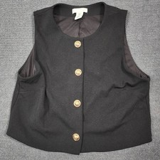 H M Cropped Vest Womens XS Black Gold Crest Button Waistcoat Formal