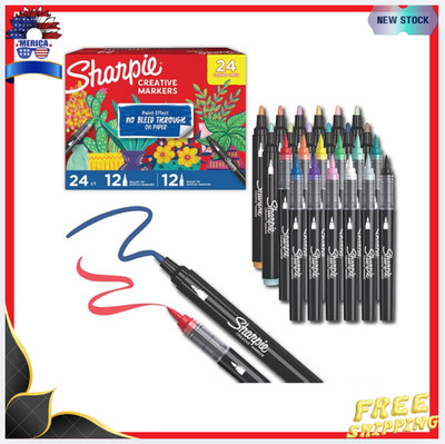 New 24 Pack Acrylic Paint Markers Dual Tip Bullet & Brush Water Based Set