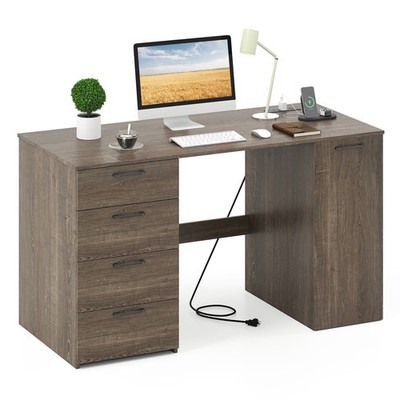 53'' Computer Desk with Power Outlets Large Executive Desk with 4 Storage Drawers