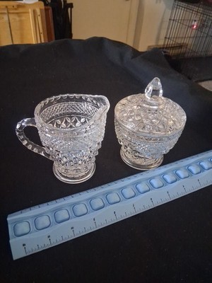Sugar Bowl w/ Lid & Creamer Set Anchor Hocking Wexford Cut Glass Vintage Pretty