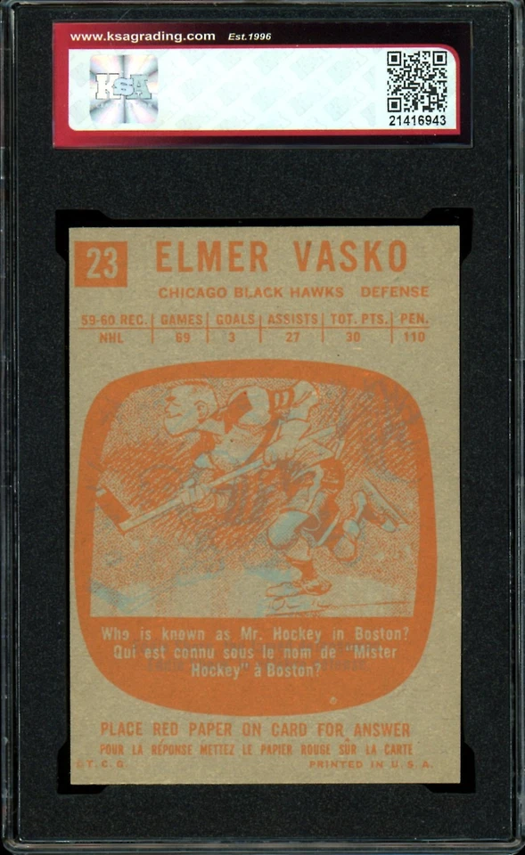 1960-61 TOPPS HOCKEY NHL #23 Elmer Vasko KSA 7 NM Chicago Black Hawks Card - Image 2 of 2