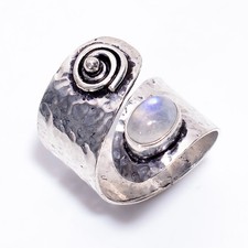 925 Sterling Silver Natural Rainbow Moonstone Gemstone Ring 7 US Adjustable Gift