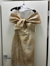 Rickie Freeman by Teri Jon Women's Gold Jacquard Off-Shoulder Gown Dress Size 8