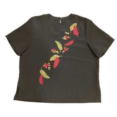 BonWorth Petite Black Feather Floral Embroidered Short Sleeve Top M