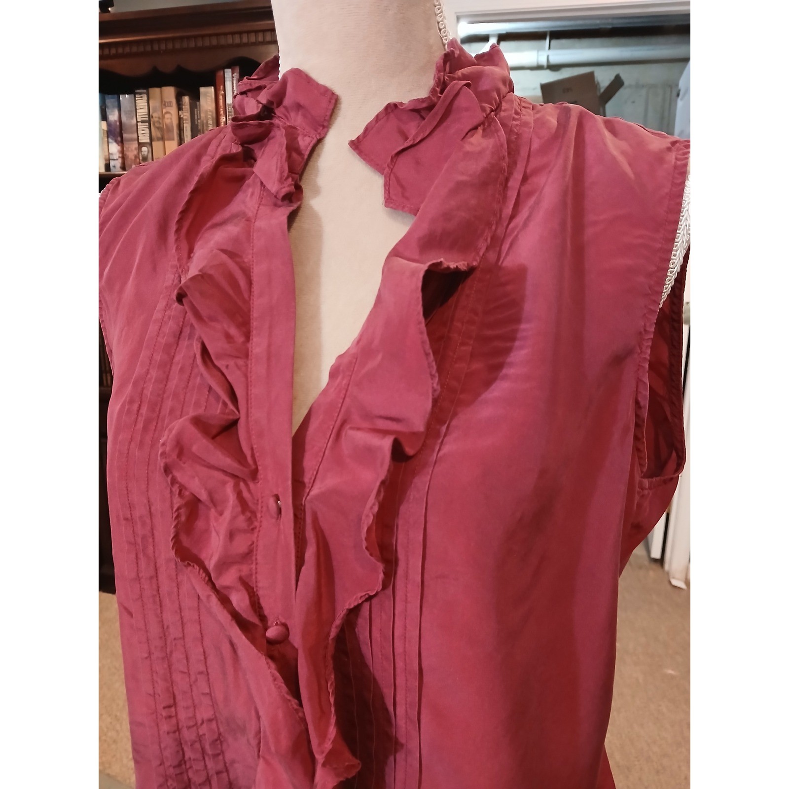 Talbots 100% Silk Sleeveless Ruffle Front Button … - image 2