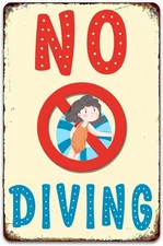 Vintage No Diving Pool Safety Swimming Pool Wall Art Decor 8x12 