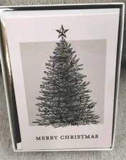 set 15 Punch Studio ELEGANT TREE STAR CHRISTMAS CARDS gold border NEW