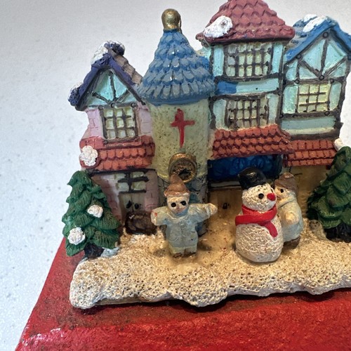 Vintage Cast Iron Stocking Holder Village Scene Building A Snowman - Picture 3 of 13