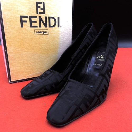 FENDI Zucca Pattern Pumps Nylon Leather Size 36 Black Authentic - Picture 12 of 24