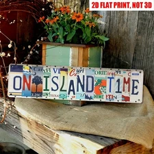 Vintage License Plate Art Sign On Island Time Wall Art Decor Beach/Patio 4×16in