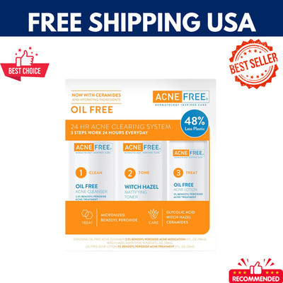 Acne Free 3 Step 24 Hour Treatment Kit Clearing System W Oil Free Acne - New