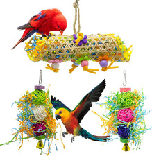 3Pack Bird Chewing Toys Foraging Shredder Toy Parrot Cage Bird Loofah Hanging To