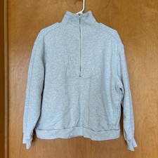 Everlane Quarter Zip Sweatshirt Women XL Gray Organic Cotton French Terry