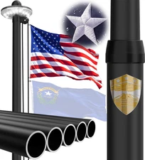 25FT Heavy Duty Aluminum Flag Pole Kit with Solar Light & 5X3 USA Flag Outdoor