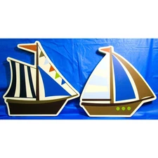 NoJo Ahoy Mate Wooden Sailboats Plaques Nursery Room Decor Baby Shower Gift