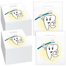 300pcs Tooth Merchandise Bags with Handles Plastic Dental Patient Gift Bags