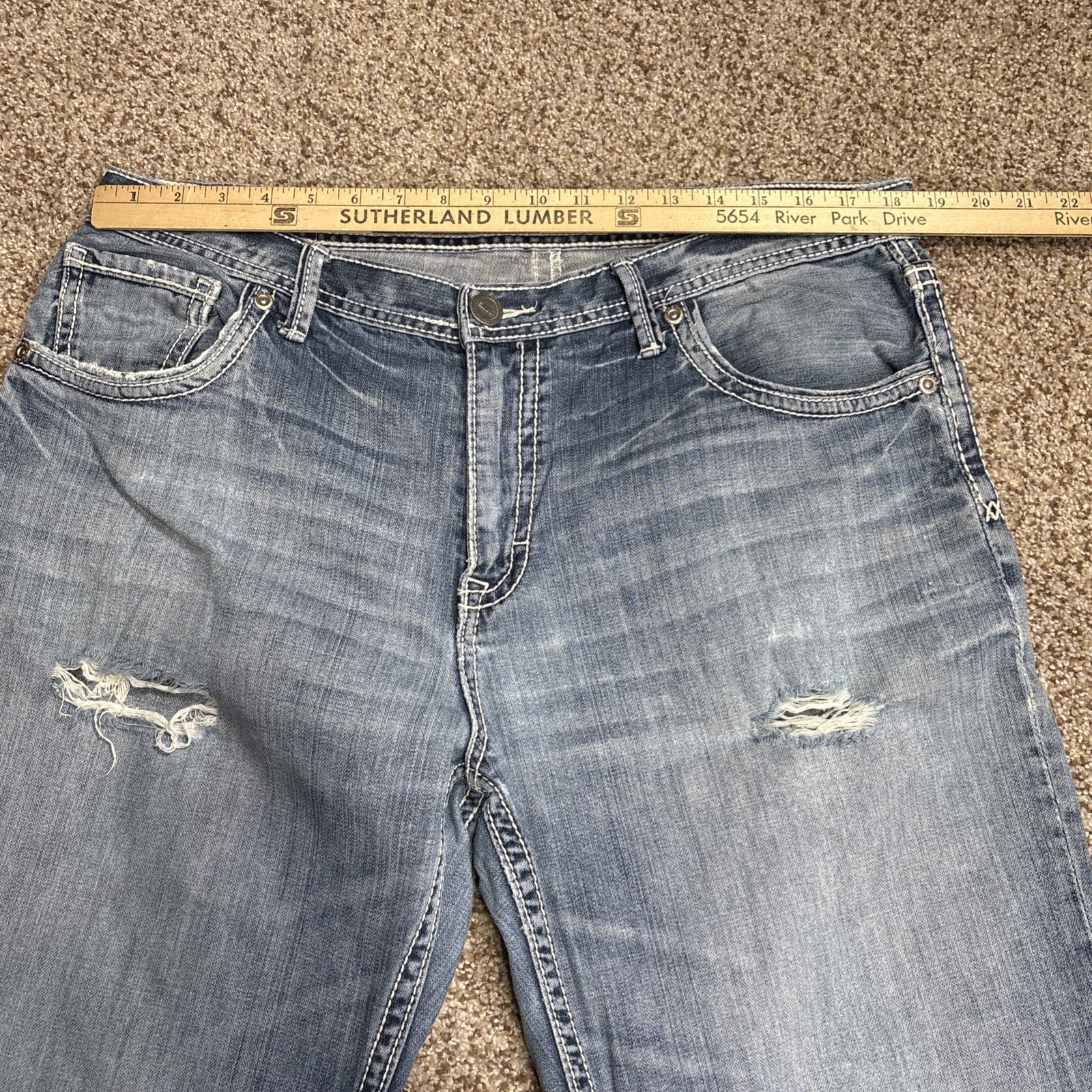 BKE Tyler Jeans Mens 38XXL Fits 37 D 47 Blue Denim Casual Distressed - View 7