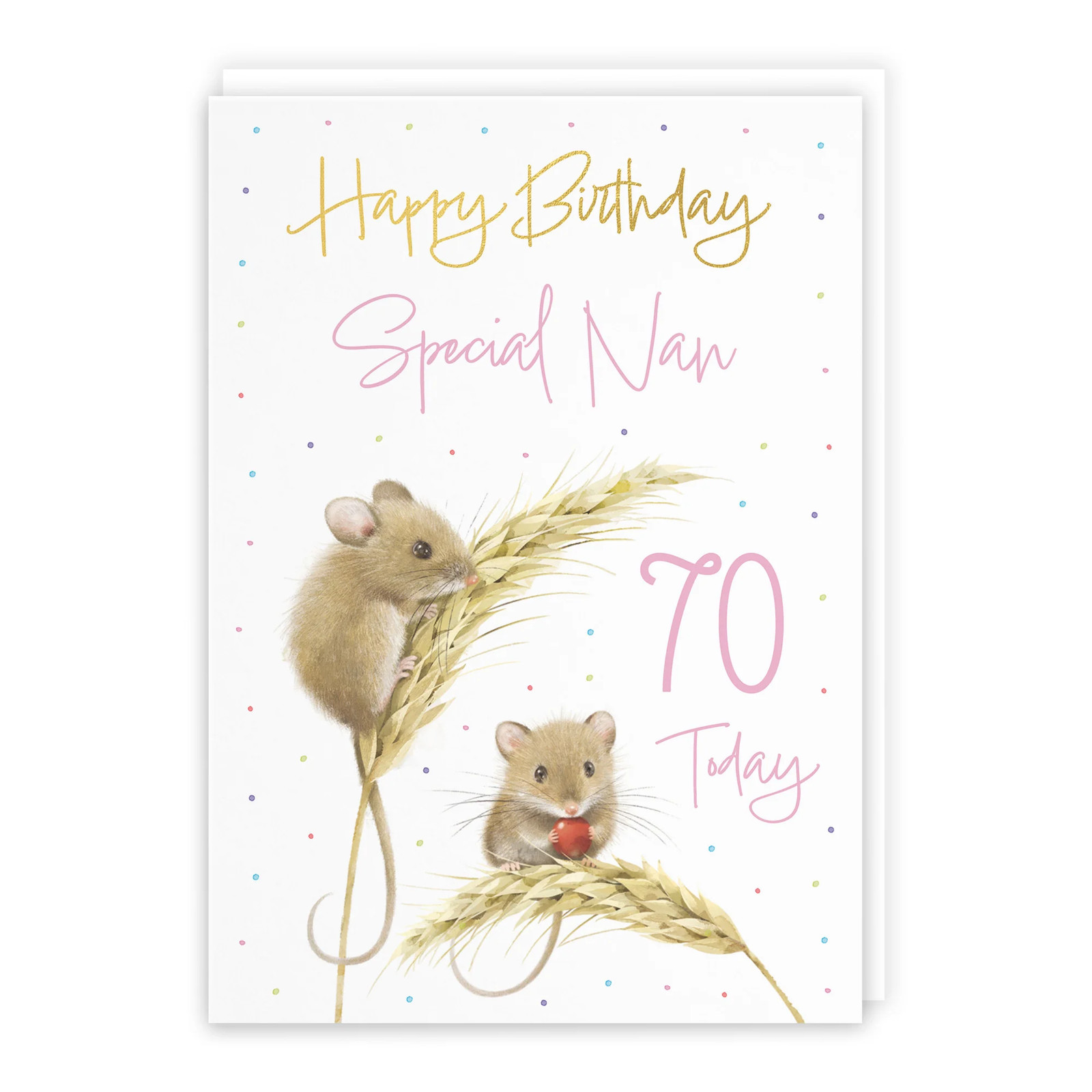 70th Nan Gold Foil Birthday Card Harvest Mice Milo's Gallery