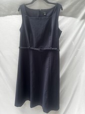 Women’s Ann Taylor Dress Size 14 Navy Blue Square Neck Belted