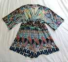 NY&Co Black/Multi-Color 3/4 Sleeve Stretch Knit Shortall ROMPER Sz LARGE — photo 1