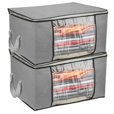2Pcs Large 90L Storage Bags Foldable Closet Organizer Clothes Blanket
