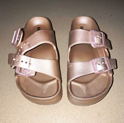 MIA Girl s Double Buckle Slide Sandals Gold Synthetic Adjustable Strap 3