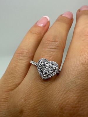 9 kt Weißgold Illusion Set Herz Verlobungsring 0,76 kt Diamant Gg462
