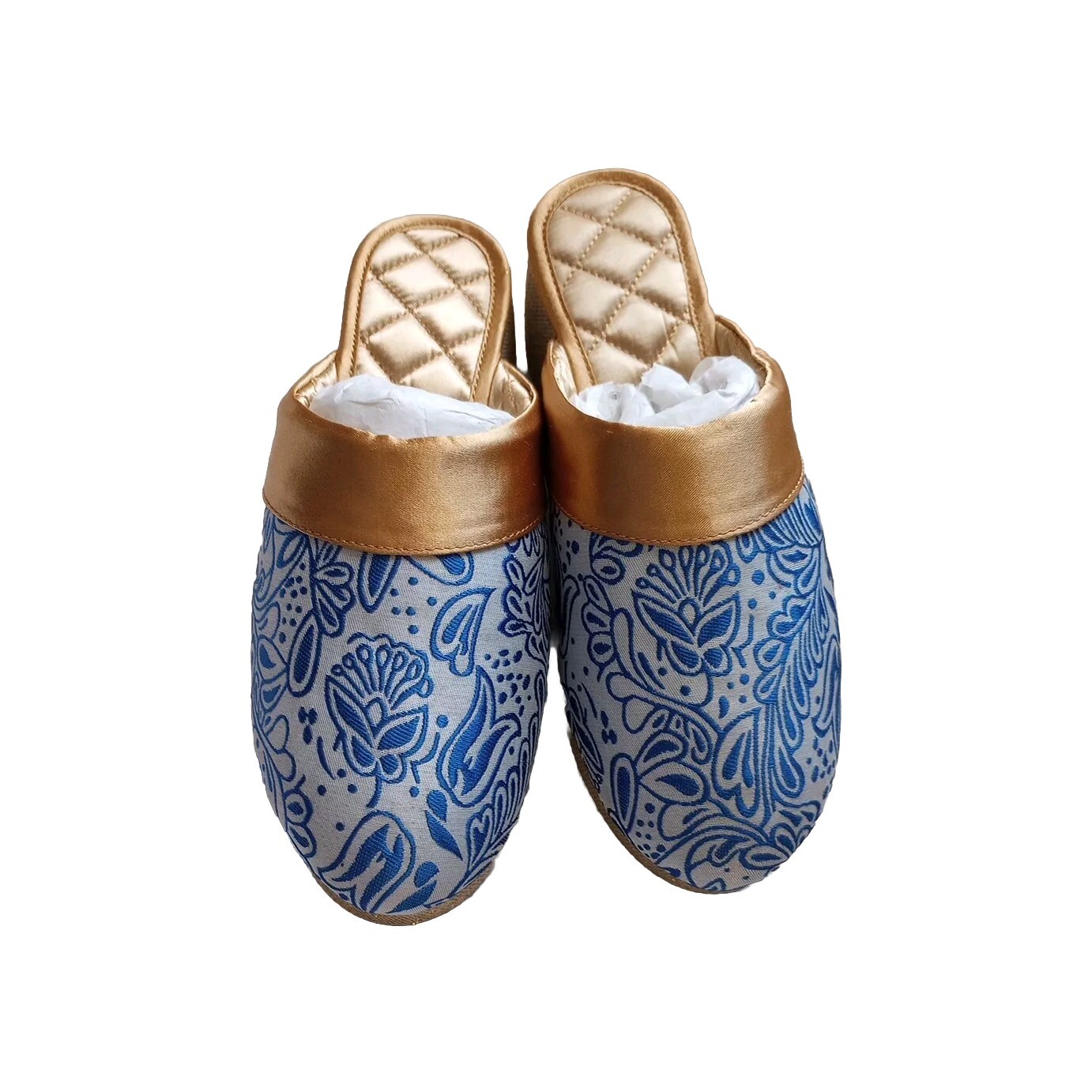 PANTOFOLA D’ORO SCARPE SLIP ON ZSA Degene Rossi donna taglia 7 nuove ciabatte lusso blu oro