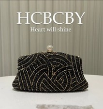 Elegant Black Rhinestone Evening Bag Luxury Beaded Clutch Purse Gold Chain