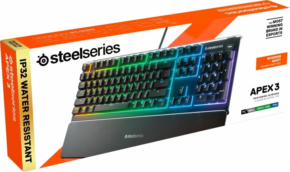 SteelSeries Apex 3 Gaming Keyboard IP32 Water Resistant For PC,MAC,XBOX ONE,PS4 - Image 2 of 3