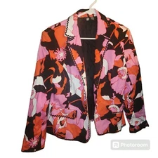 G Essentials Womens Sz 12 Multi Color Cotton Blend Jacket 