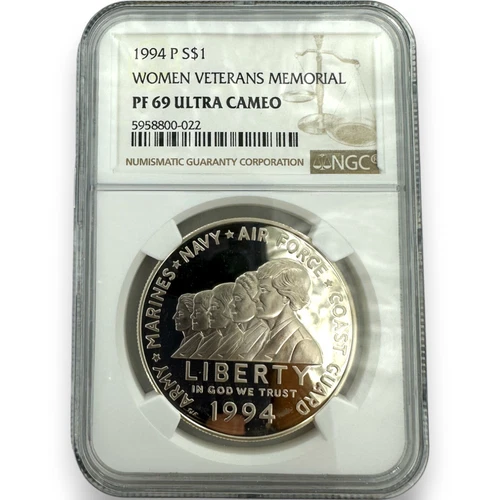 NGC 1994 P S $1 WOMEN VETERANS MEMORIAL PF 69 ULTRA CAMEO SILVER COIN