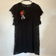 ZARA Trafaluc black lace embroidered flower dress