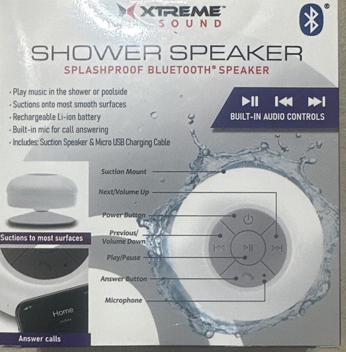 Altavoz para piscina de ducha Xtreme Sound IPX4 Bluetooth con micrófono a prueba de salpicaduras recargable - Imagen 2 de 2