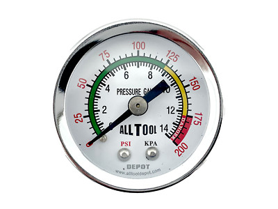 Air Pressure Gauge 1.5'' Dial Center Back Mount 1/8''NPT - 0 to 200PSI Color Coded