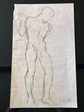 AKT EROTIK STEHENDER MANN ANTIKE BLEISTIFT ZEICHNUNG AUF PAPIER VON 1921