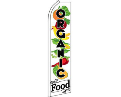 Pack of 2 Organic Food White / Black Swooper Super Feather Advertising Flag