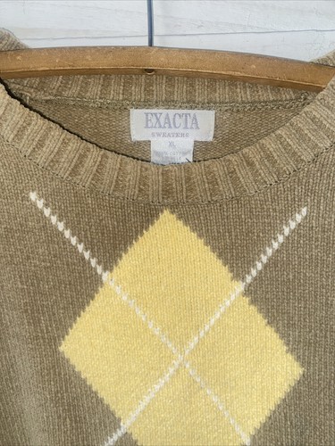 VINTAGE Exacta Men’s Knit 100% Cotton Sweater Argyle Pullover 90s X-Large - Picture 2 of 6