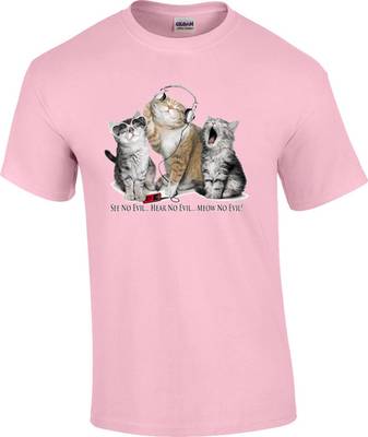 Funny See No Evil Hear No Evil Meow No Evil Kitten Kitty Cat T-Shirt