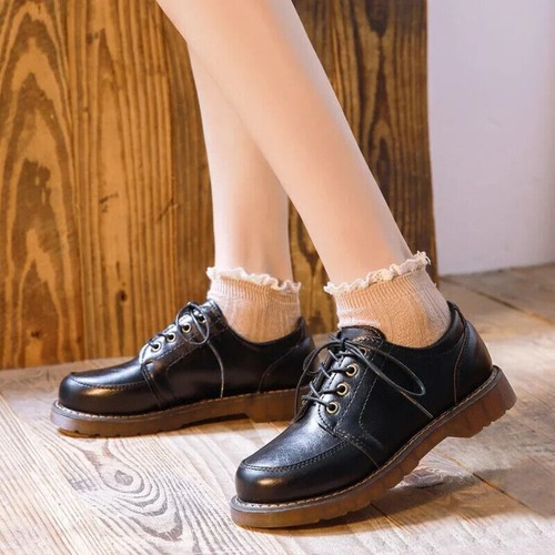 Scarpe donna donna pelle donna punta tonda cucito retrò comode college- - Foto 20 di 26