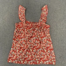 LOFT Cute Floral Sleeveless Blouse Wide Ruffle Straps Relaxed Fit Lightweight.