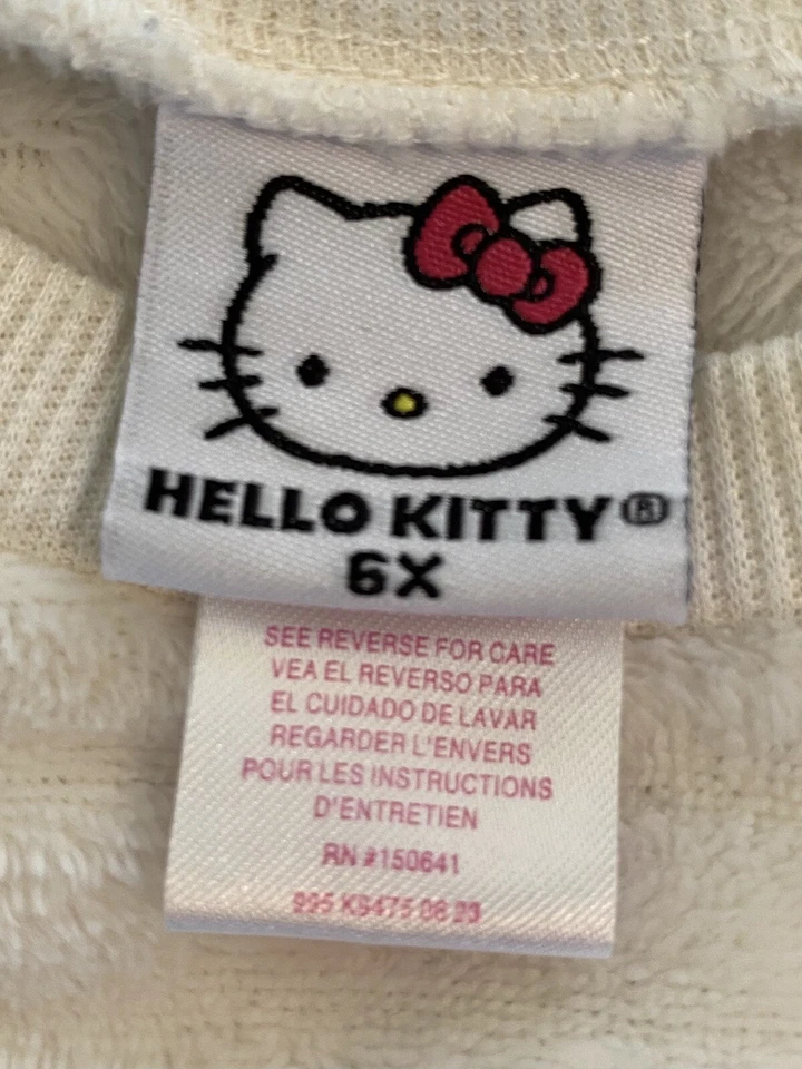 HELLO KITTY Niñas Talla 6X Blanco Imitación Piel Manga Larga Top Lentejuelas Apliques Suave Foto 4 de 4